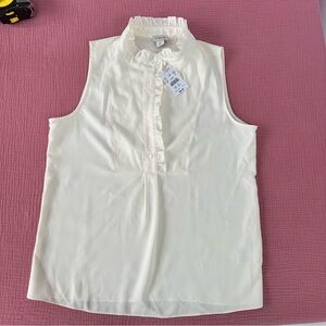 J. Crew Ivory Sleeveless Ruffle Blouse size 2 NWT